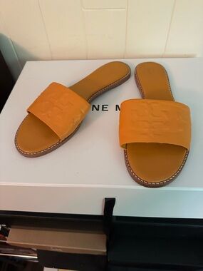 Tory Burch Orange Leather Slide Sandals